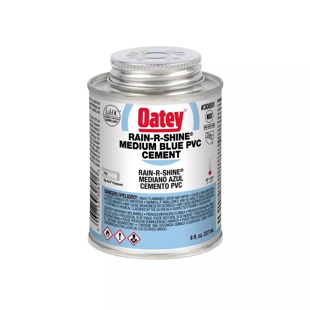 Oatey Rain-R-Shine 8 oz Fast Set Blue PVC Pipe Cement MPN 30891
