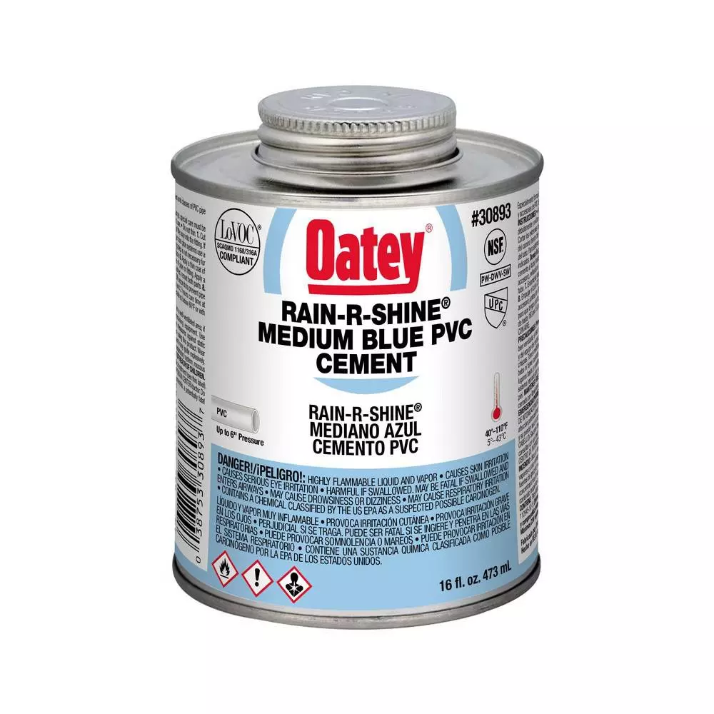 Oatey Rain-R-Shine 16 oz Fast Set Blue PVC Pipe Cement MPN 30893