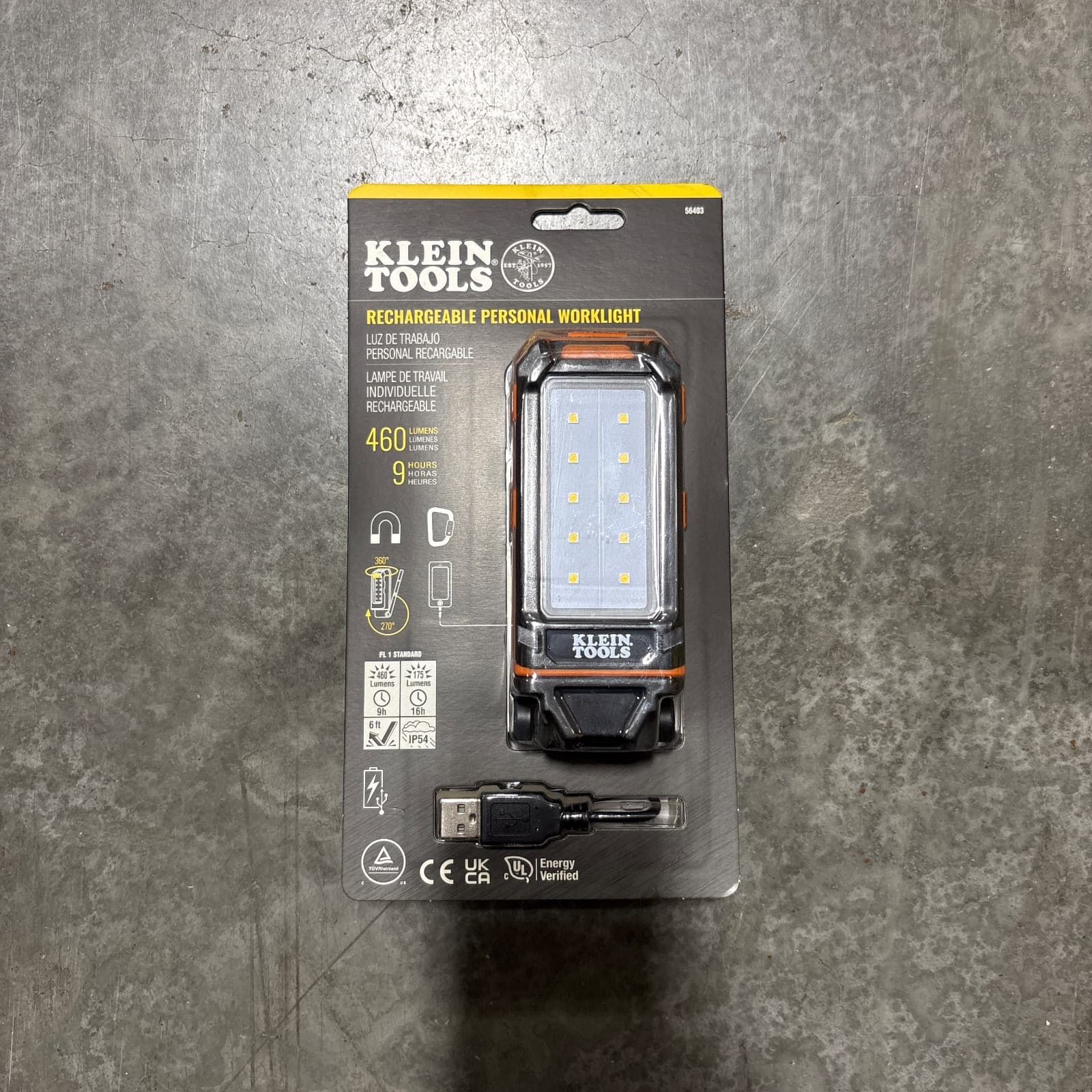 Klein Tools Rechargeable LED Work Light with Phone Charging MPN 56403 — image 1