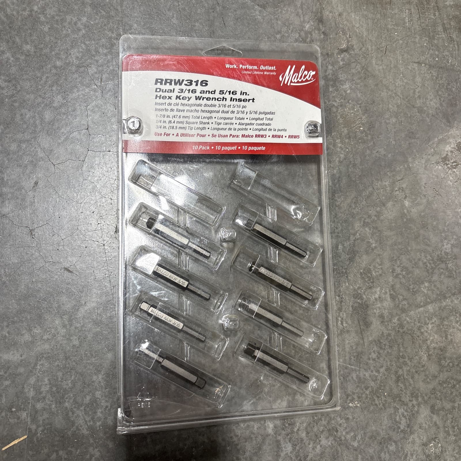 Malco 3/16 in Hex Key Wrench Insert for Malco RRW4 Ratchet MPN RRW316
