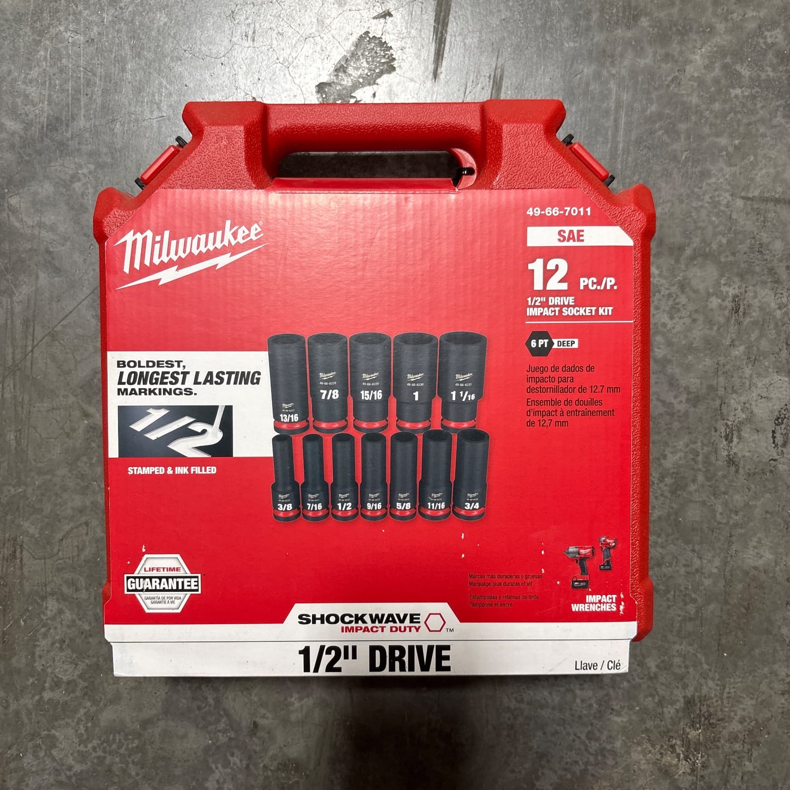 Milwaukee Shockwave 1/2" Drive SAE Deep 6-Point Socket 12-Piece Set MPN 49-66-7011 — image 1