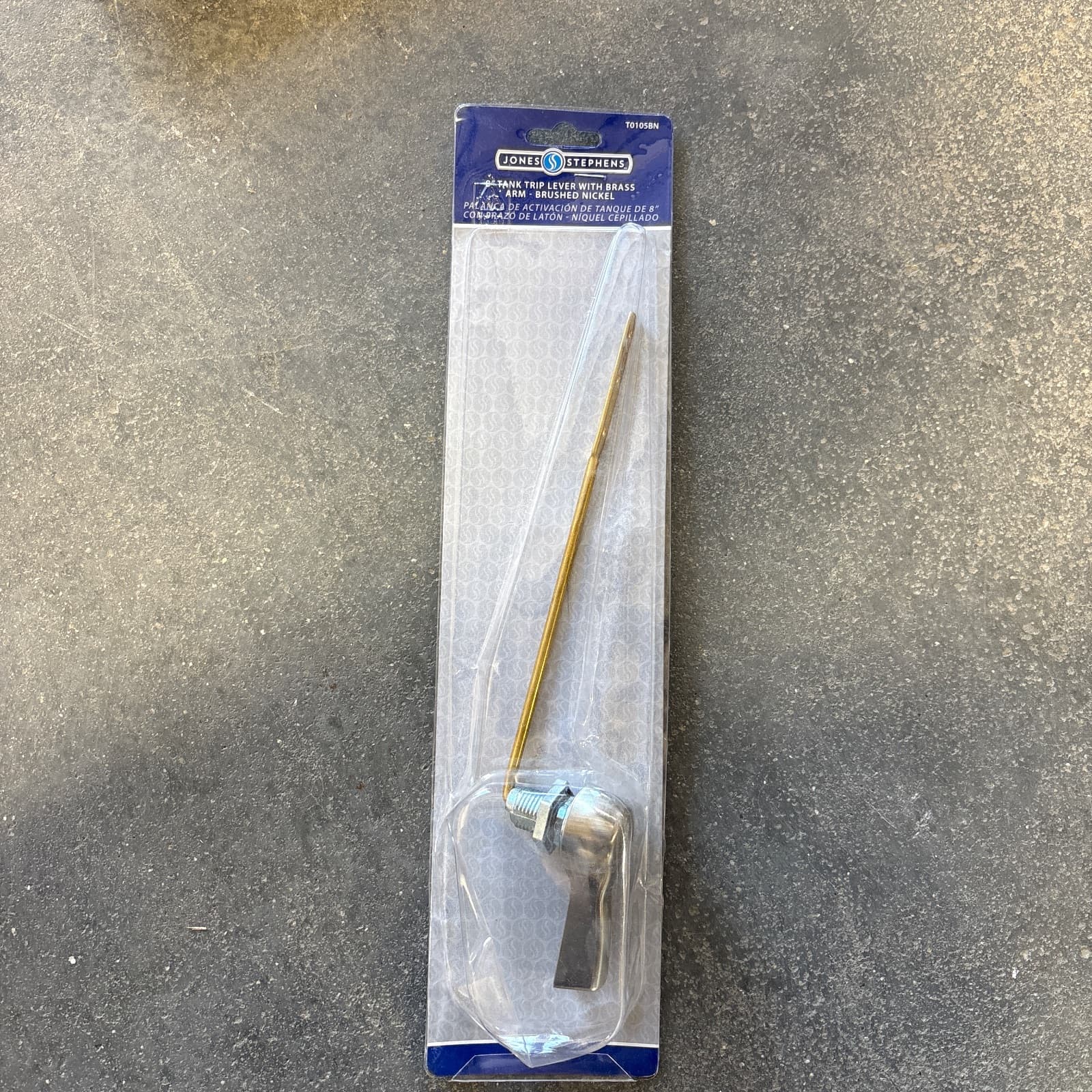 Jones Stephens Trip Lever in Brushed Nickel, 8" Brass Arm MPN T0105BN