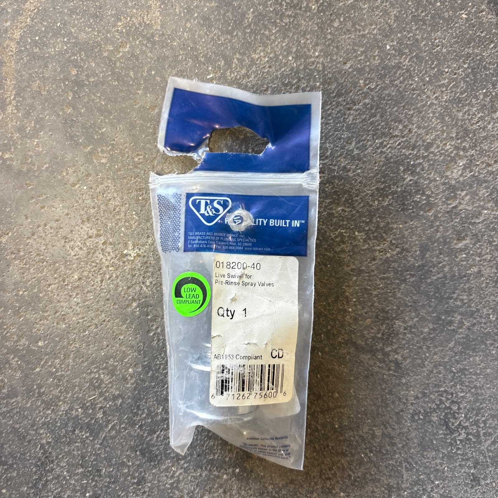 T&S Brass Live Swivel for Pre-Rinse Spray Valves, 7/8-20 UN MPN 018200-40